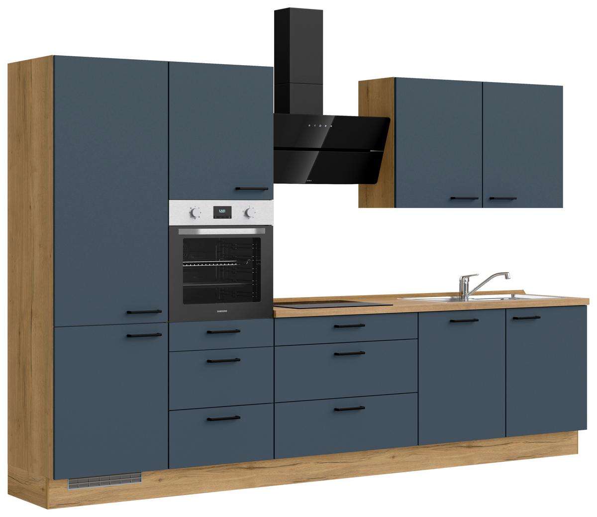 Küchenblock Easytouch High m. Geräten Dunkelblau - Eichefarben/Schwarz, MODERN, Holzwerkstoff/Metall (330cm) - Nobilia