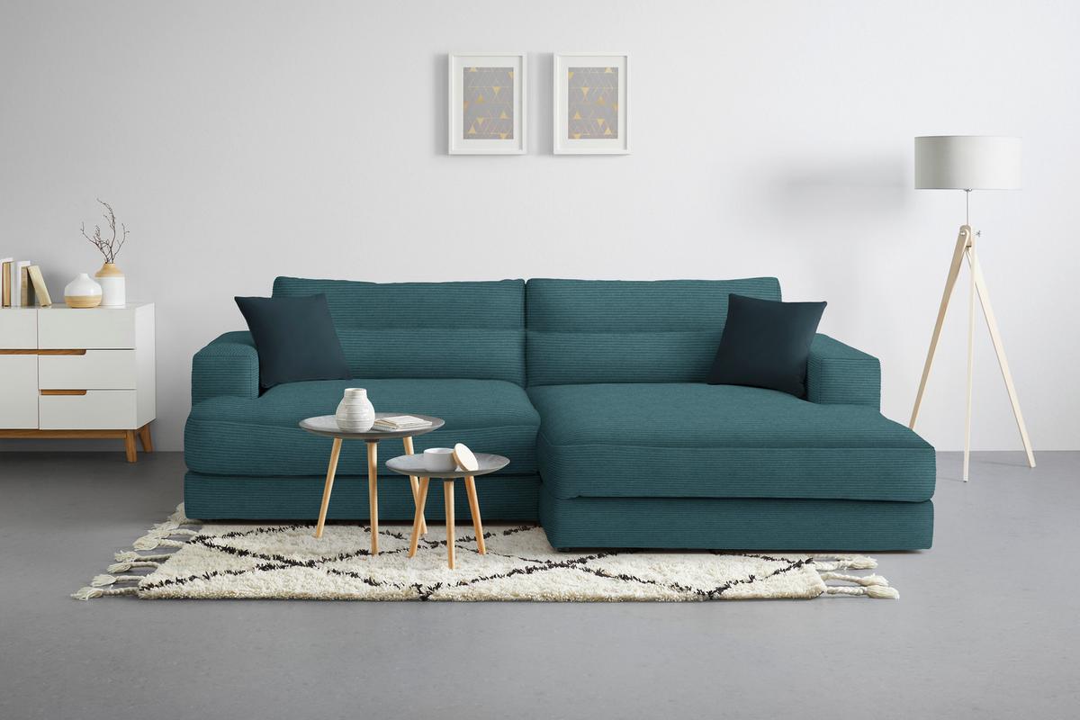 Ecksofa Fabiona rechts Petrol - Petrol/Schwarz, Modern, Holz/Kunststoff (268/85/194cm) - Premium Living
