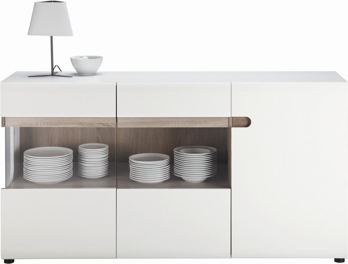 Komoda Linate, Bela, Barva Hrasta - črna/bela, Moderno, umetna masa/steklo (164/86,5/41,9cm)