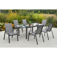 Gartentischgruppe Amalfi 7-tlg. Graphitfarben - Graphitfarben/Grau, KONVENTIONELL, Glas/Textil - Gardenson