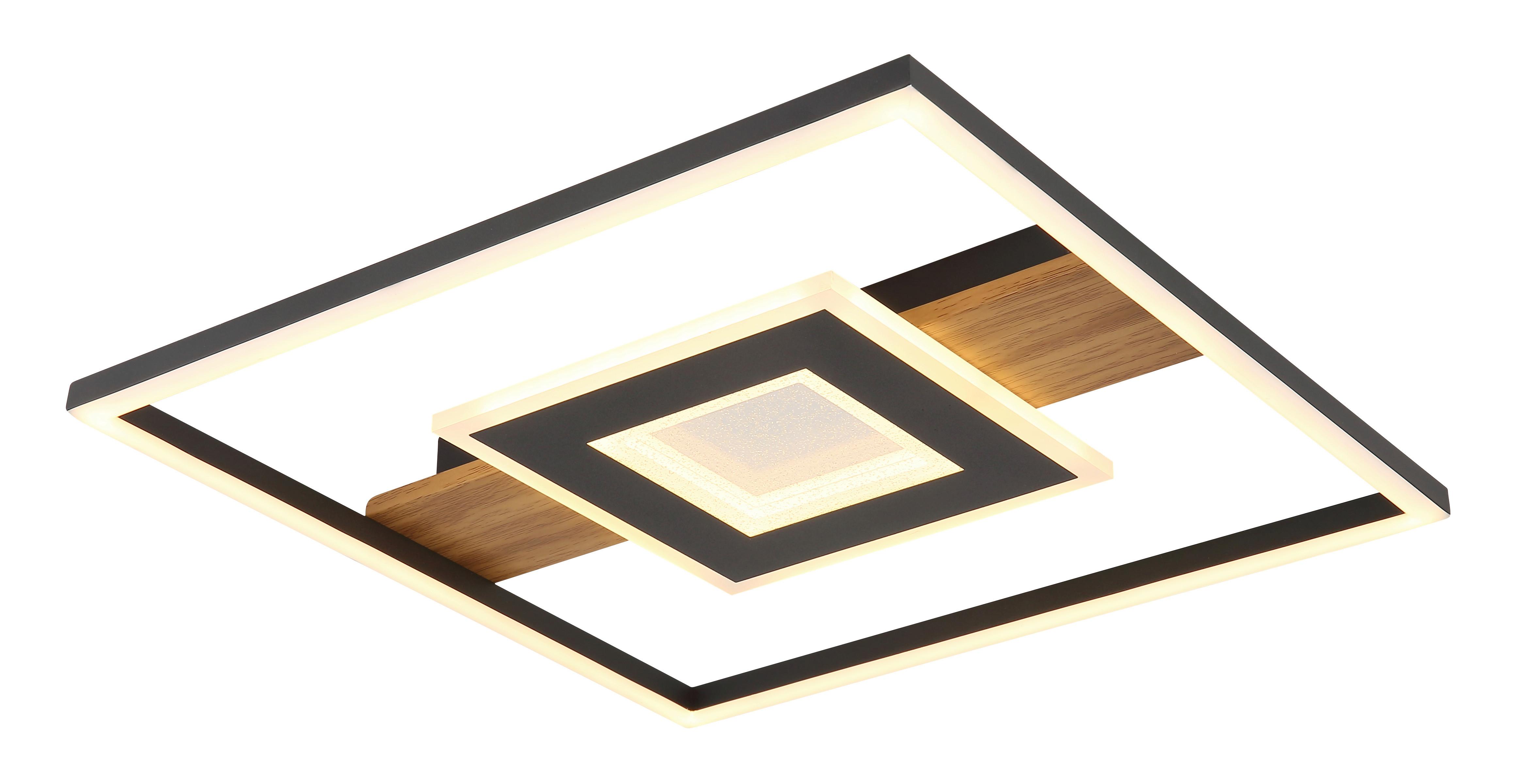 LED-Deckenleuchte Pikara Schwarz/Dunkelbraun max.24Watt - Klar/Dunkelbraun, Natur, Kunststoff/Metall (37,8/37,8/5cm) - Globo