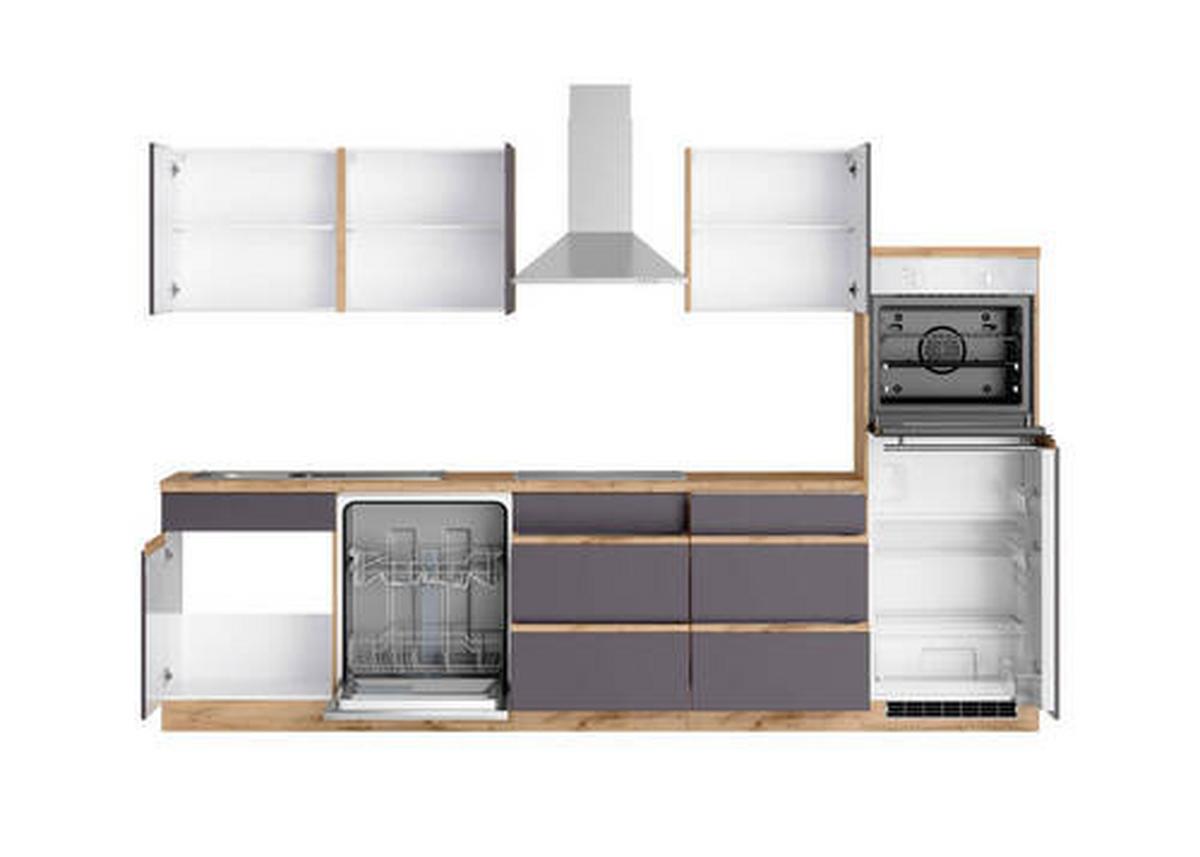 Küchenzeile Turin mit Geräten ca. 300 cm Grau/Wotaneiche - Eiche Wotan/Grau, Design, Holzwerkstoff (300cm) - Held