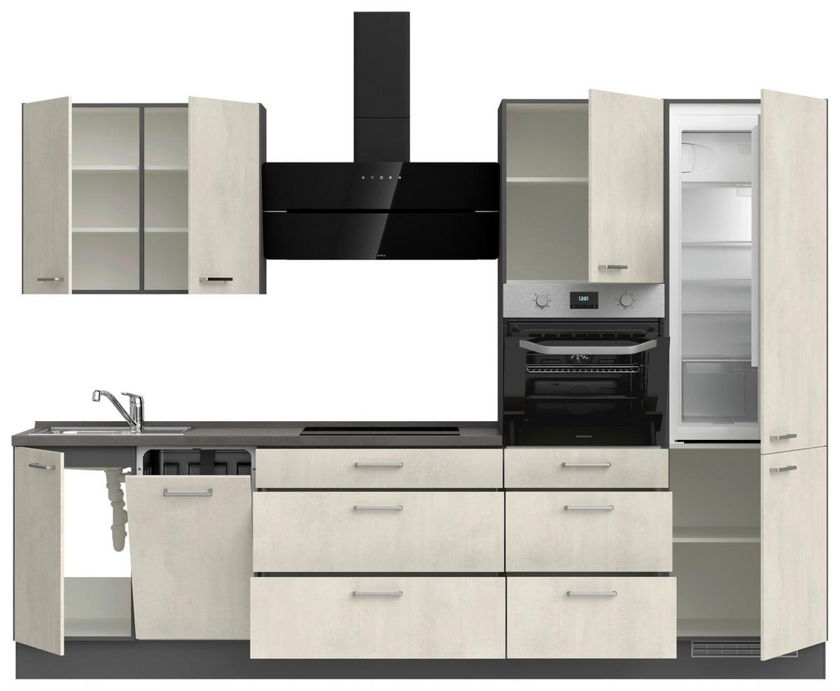 Küchenblock Riva High m. Geräten Weiß - Schieferfarben/Edelstahlfarben, MODERN, Holzwerkstoff/Metall (300cm) - Nobilia