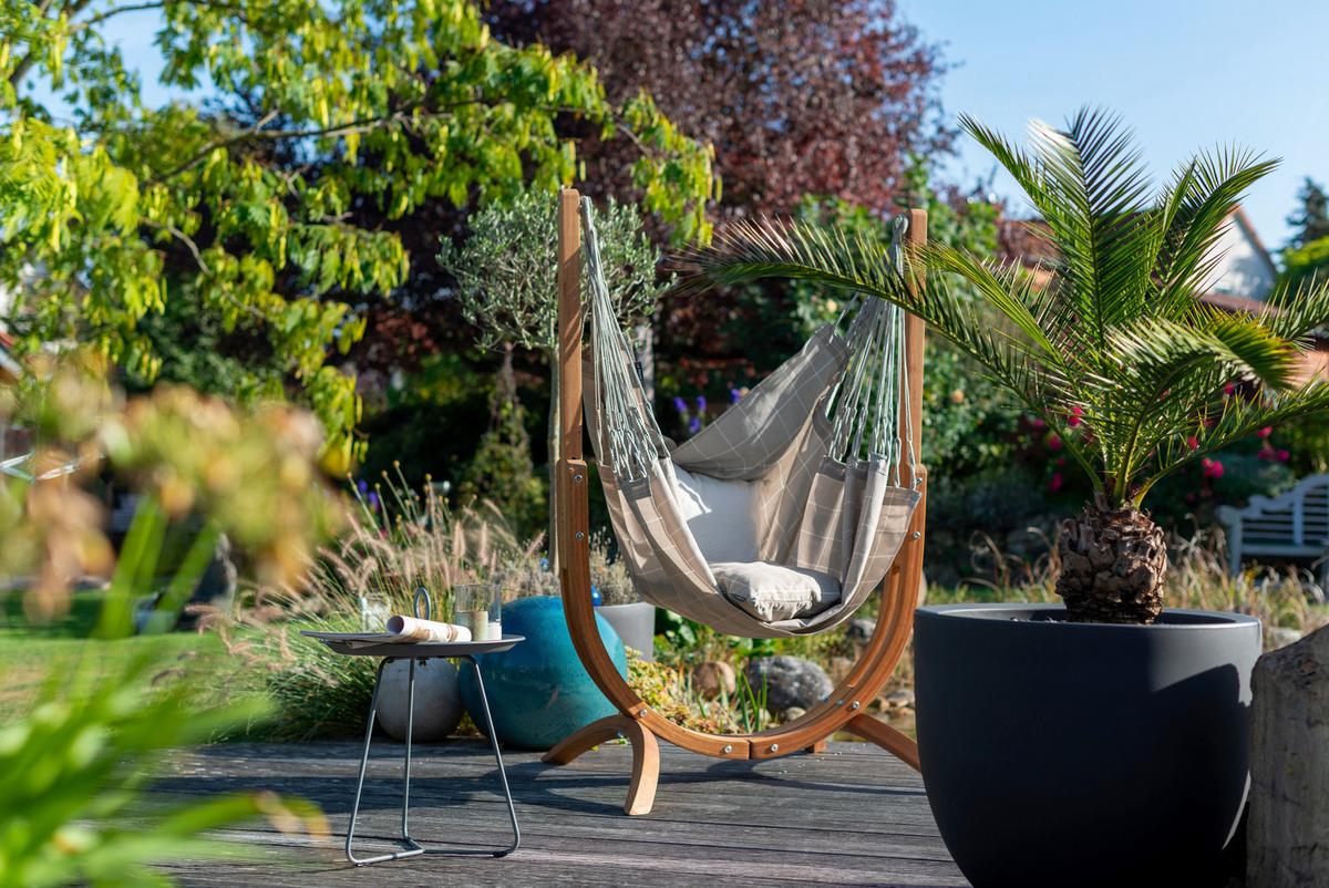 Hängematte Hammock Chair and Stand Grau/Braun - Eukalyptusholzfarben/Grau, KONVENTIONELL, Holz/Textil (100/152/92cm) - La Siesta