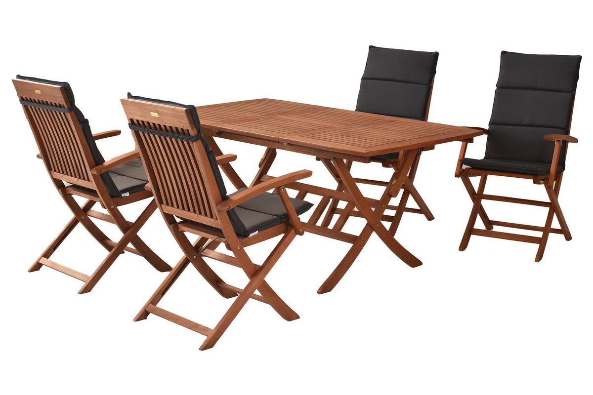 Gartentischgruppe Comodoro 9-tlg. Echtholz/Grau - Eukalyptusholzfarben/Grau, KONVENTIONELL, Holz/Textil - Gardenson