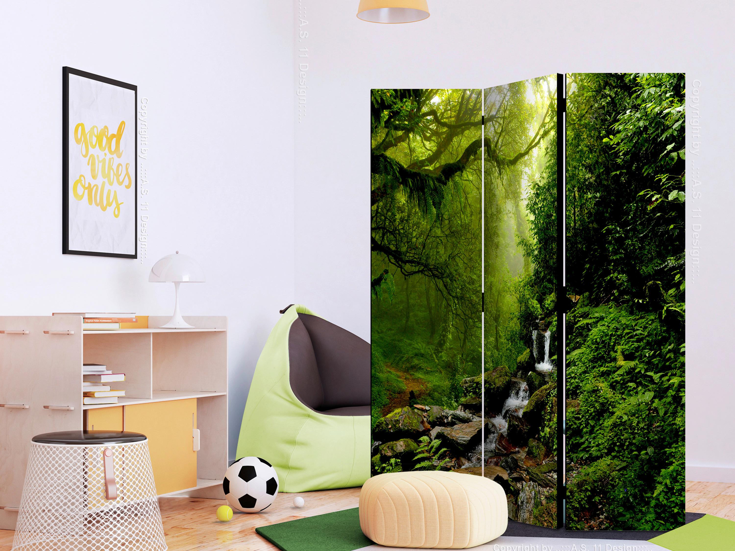 Paravan The Fairytale Forest, 3-Delni, Enostranski - zelena/temno zelena, Basics, tekstil/les (135/172/3cm) - artgeist