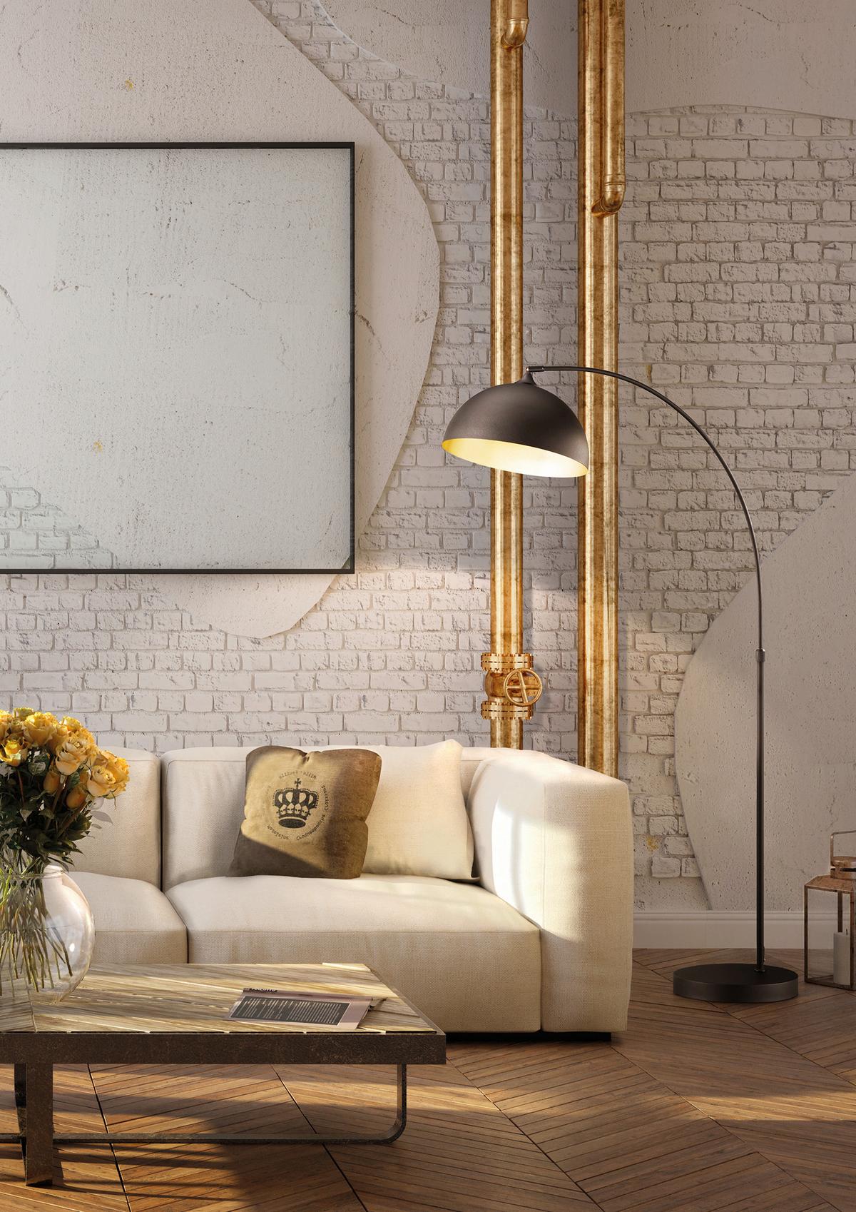 Stehleuchte Leitung max. 40 Watt - Goldfarben/Schwarz, Design, Metall (65/65/160-200cm) - Fischer & Honsel