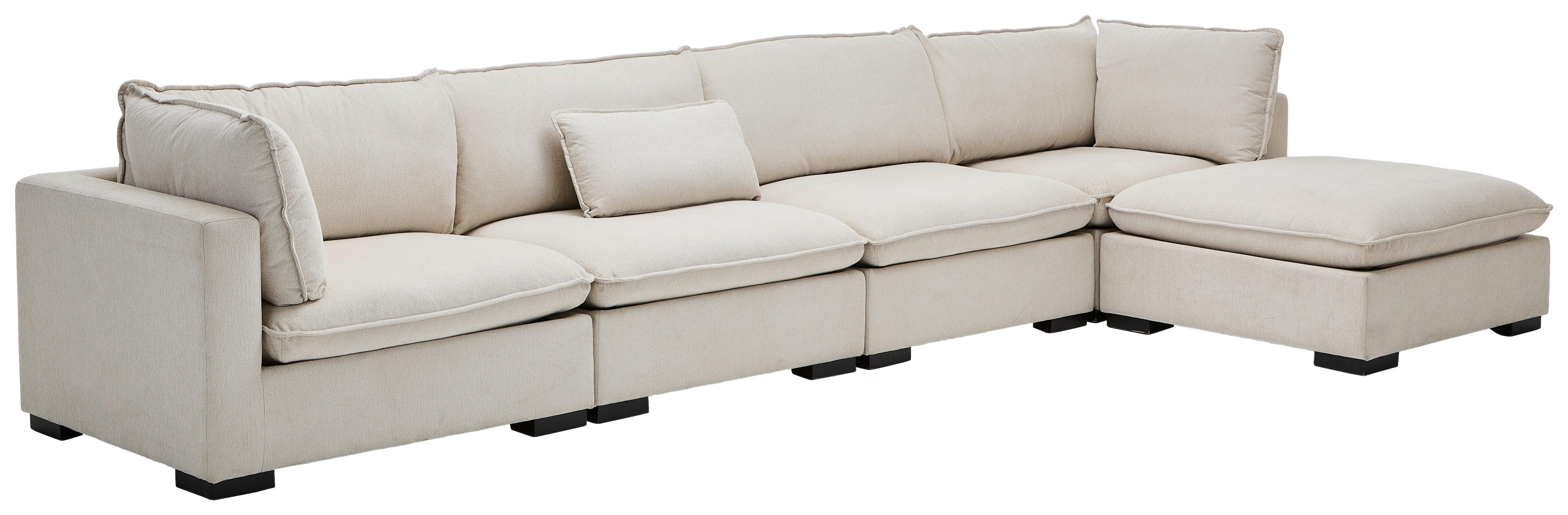 NAROŻNIK NATIS - kremowy/ciemnobrązowy, Basics, tkanina/drewno (421/204cm) - Livetastic