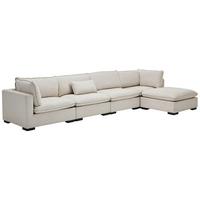 NAROŻNIK NATIS - kremowy/ciemnobrązowy, Basics, tkanina/drewno (421/204cm) - Livetastic