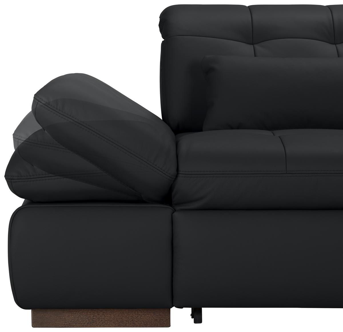 Wohnlandschaft Sanfino Leder Schwarz - Chromfarben/Schwarz, KONVENTIONELL, Leder/Metall (305/79-96/199cm) - Premium Living