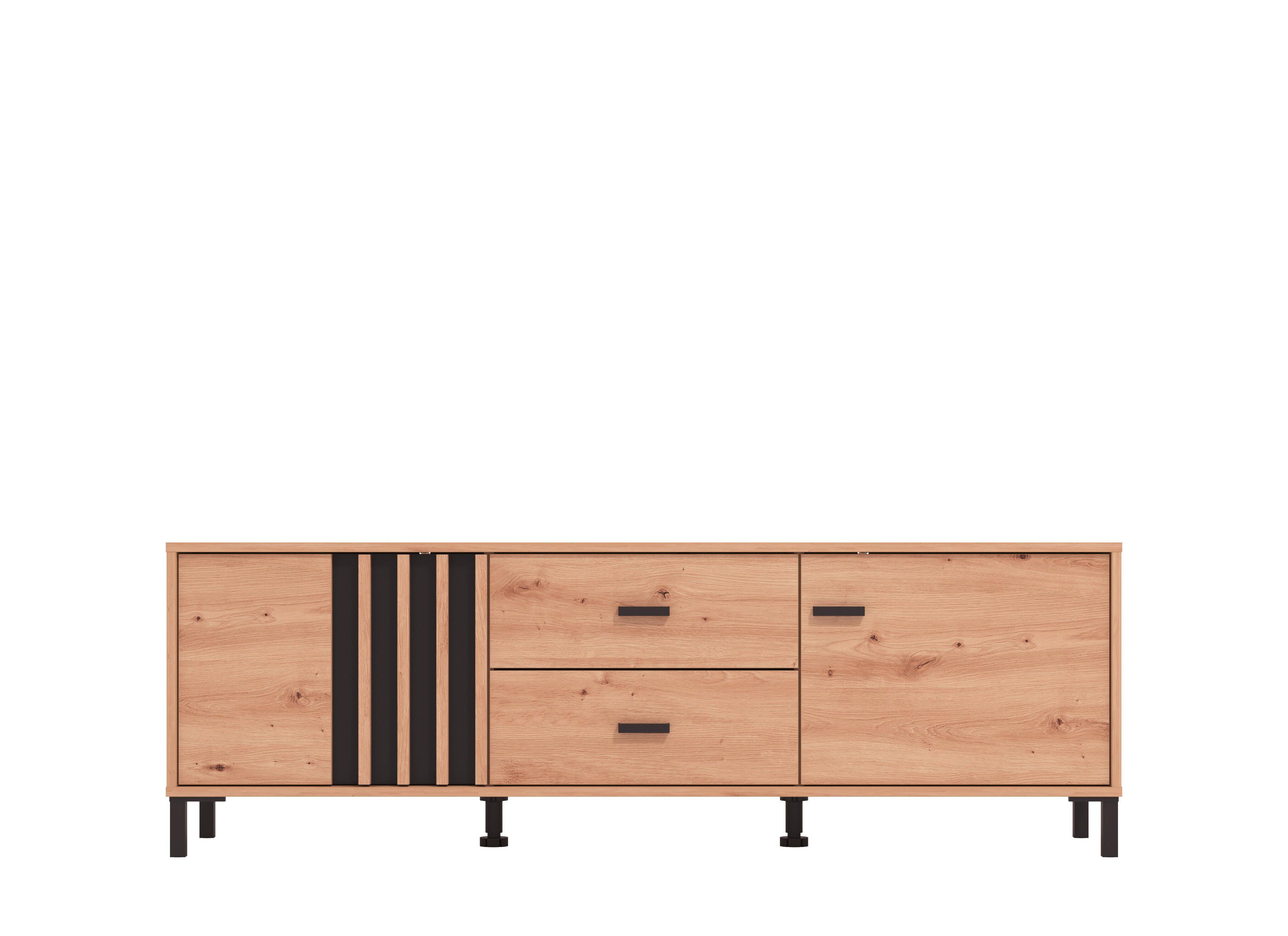 TV-Element Laval Schwarz/Eiche Artisan - Schwarz/Eiche Artisan, MODERN, Holzwerkstoff/Kunststoff (157/52/40cm) - P & B