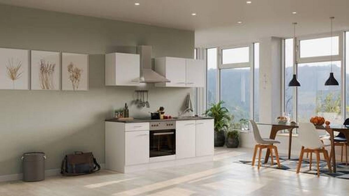 Kuhinjski Blok Lucca - bela/barve aluminija, Moderno, umetna masa/leseni material (210cm) - FlexWell