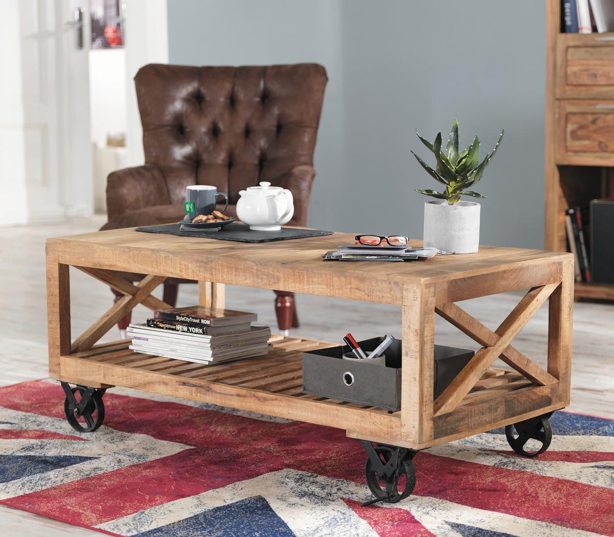 Klubska Miza Industry, Mangov Les - naravne barve, Trendi, les (120/61/51cm) - Zandiara