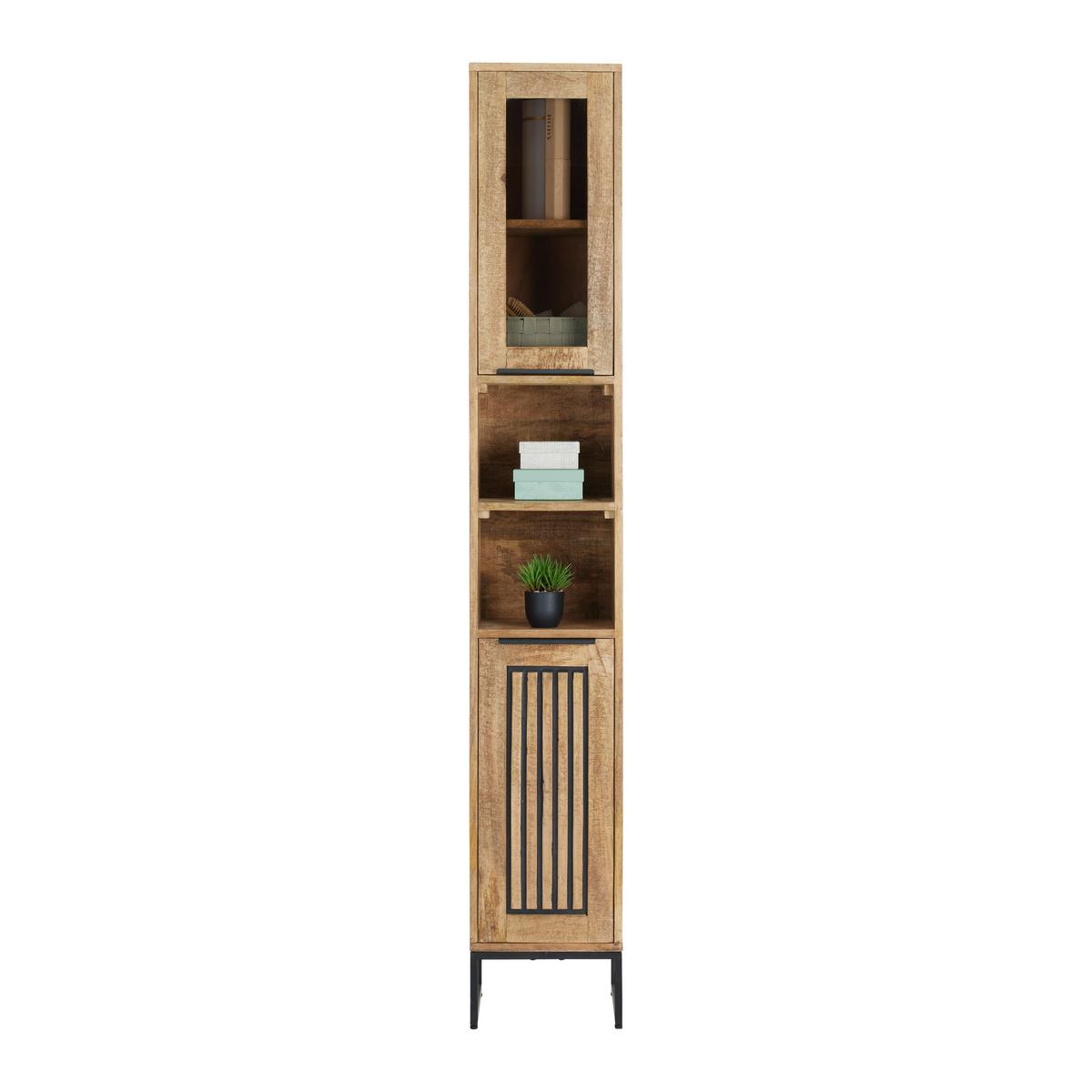 Hochschrank Everest Naturfarben - Schwarz/Naturfarben, Natur, Holz/Metall (30/190/32cm) - Mömax