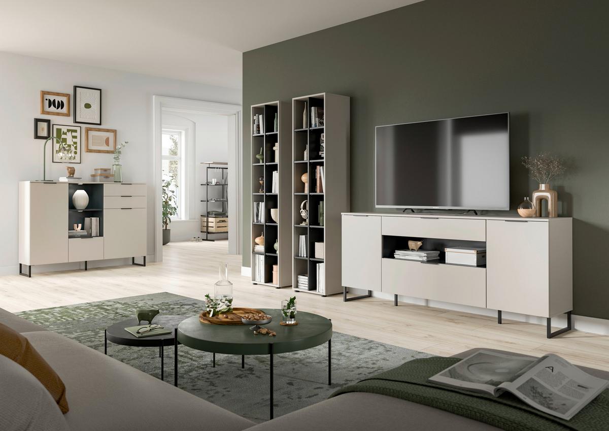 Široka Komoda Noida, Kašmir, Črna - kašmir/črna, Design, kovina/leseni material (185/80/41cm) - Livetastic