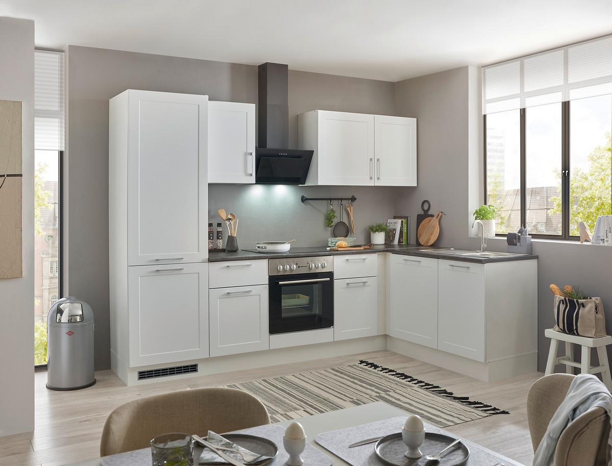 Eckküche Marseille mit Geräten ca. 280x175 cm Weiß - Chromfarben/Anthrazit, Design, Holzwerkstoff/Metall (280/175cm) - P & B