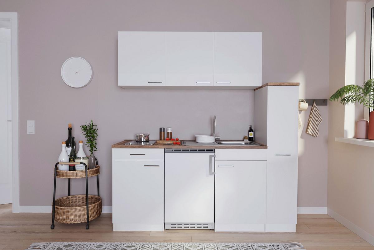 Kuhinjski Blok Z Aparati Economy, Barva Oreha, Bela - bela/barve aluminija, Basics, umetna masa/leseni material (180cm) - Respekta