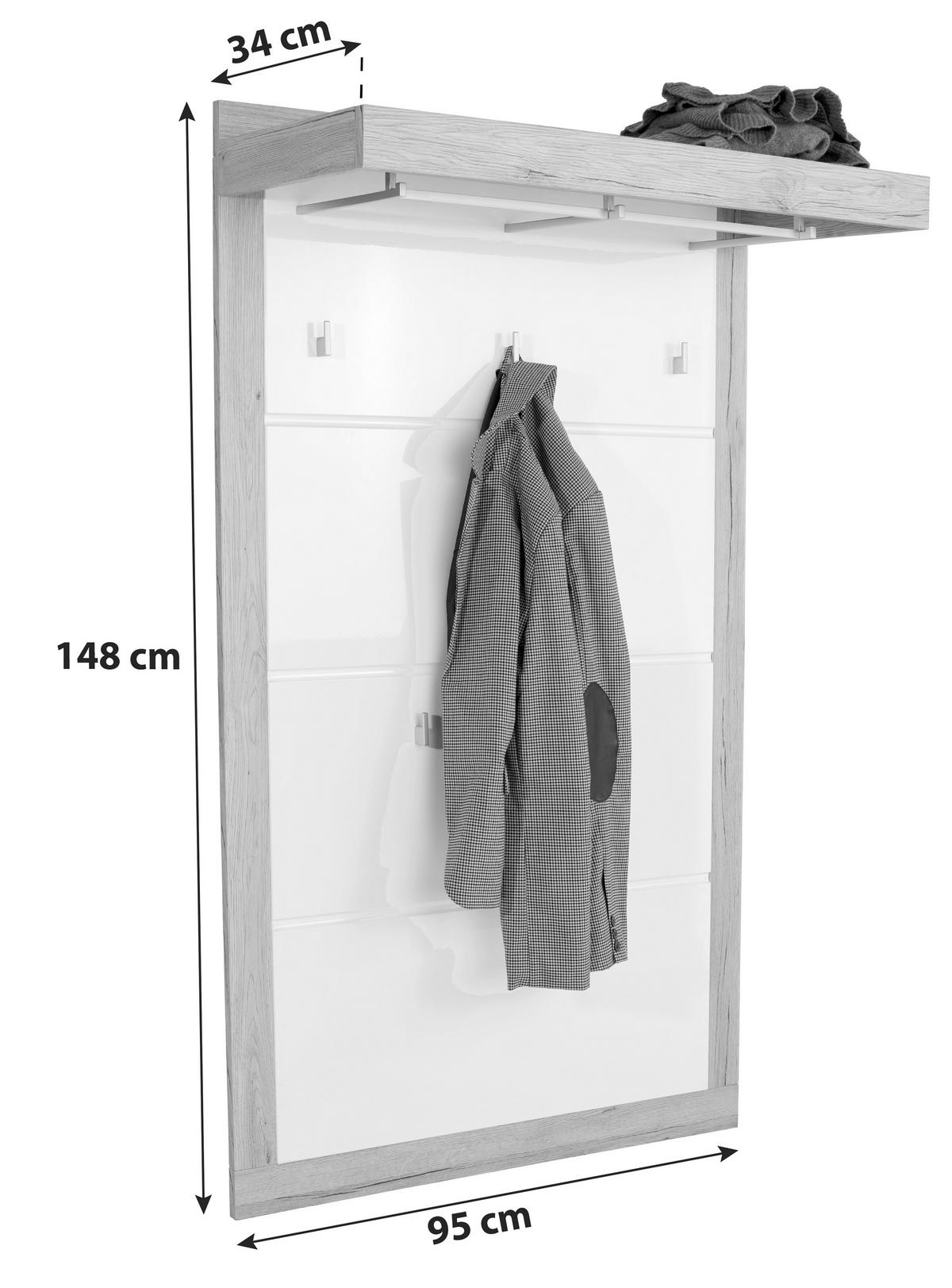 Garderobni Panel Malta - bijela/boje hrasta, Moderno, drvni materijal (94,9/147,7/34cm) - Modern Living