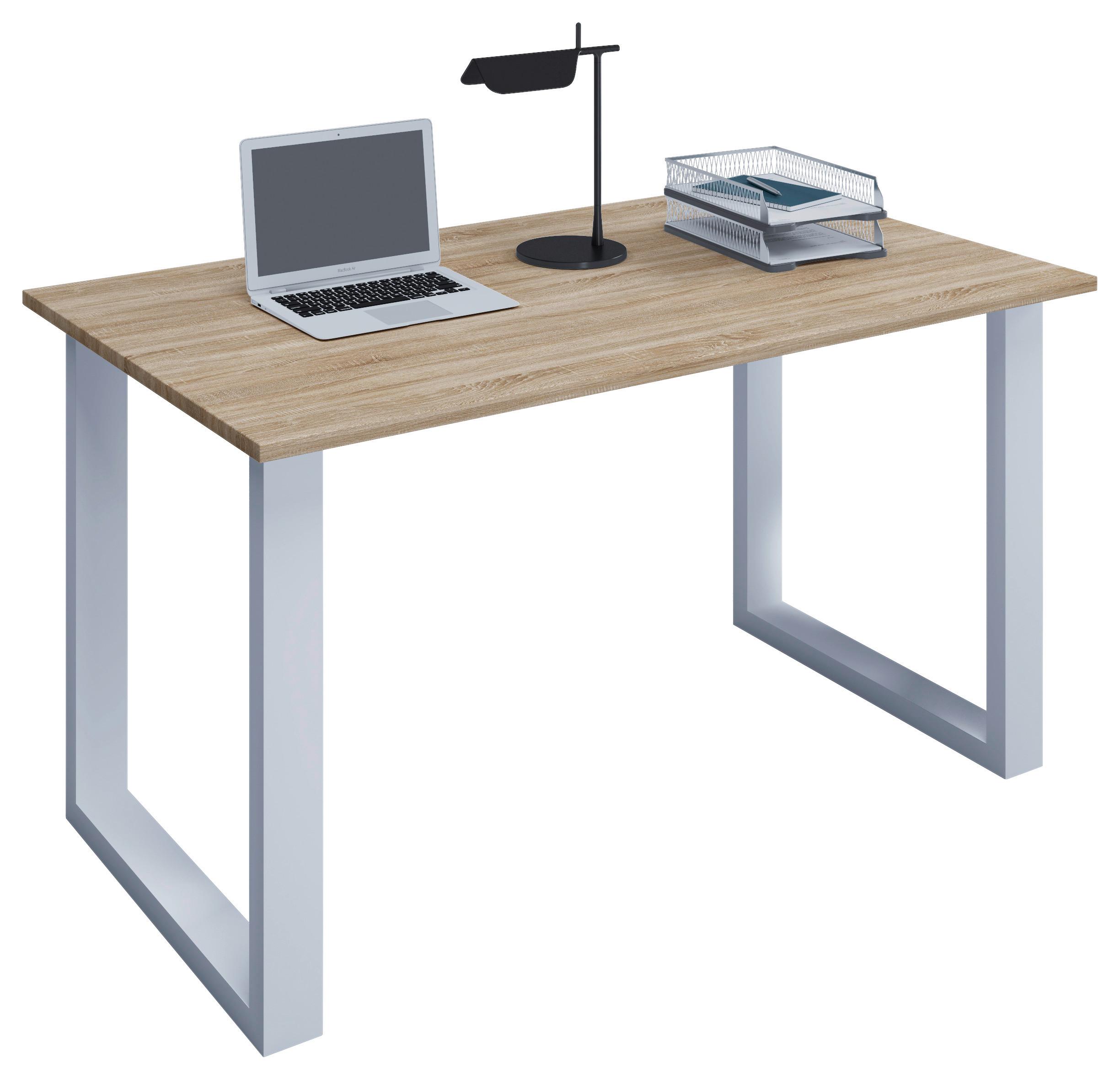 Schreibtisch Lona Weiß/Eichefarben - Weiß/Sonoma Eiche, MODERN, Holzwerkstoff/Metall (140/50/76cm) - MID.YOU