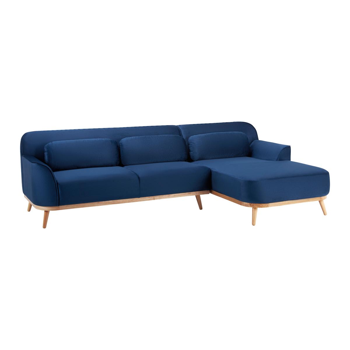 Ecksofa blau, "Adriana", Samt - Blau, Modern, Holz/Textil (268/77/161cm) - Bessagi Home