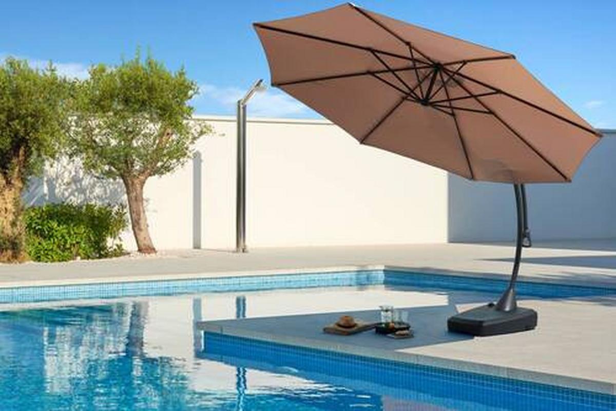 Ampelschirm Akari in Beige/Schwarz - Champagner/Schwarz, Modern, Kunststoff/Textil (350/270/350cm) - Premium Living