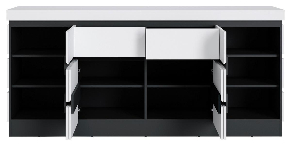 Comodă cu uși CAMPANIA - alb/antracit, Trend, material pe bază de lemn (201,2/92,5/45cm) - Modern Living