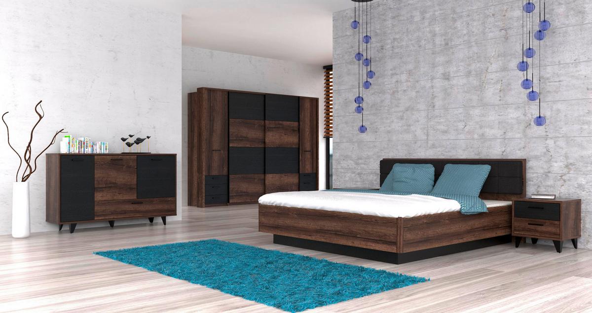 SZAFKA NOCNA BAVENO - kolor dębowy/czarny, Design, materiał drewnopochodny/tworzywo sztuczne (49,8/48,5/41,5cm) - Carryhome