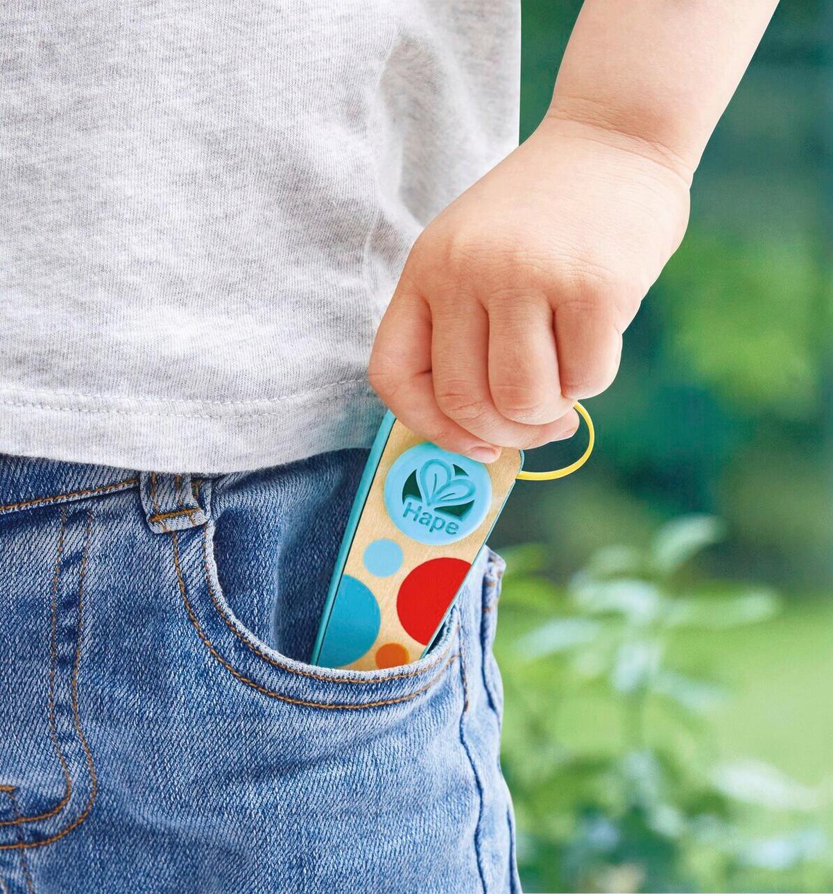 Mini Fuvola Hape - sárga/világoskék, Basics, műanyag/faalapú anyag (4,5/11/2cm) - Hape