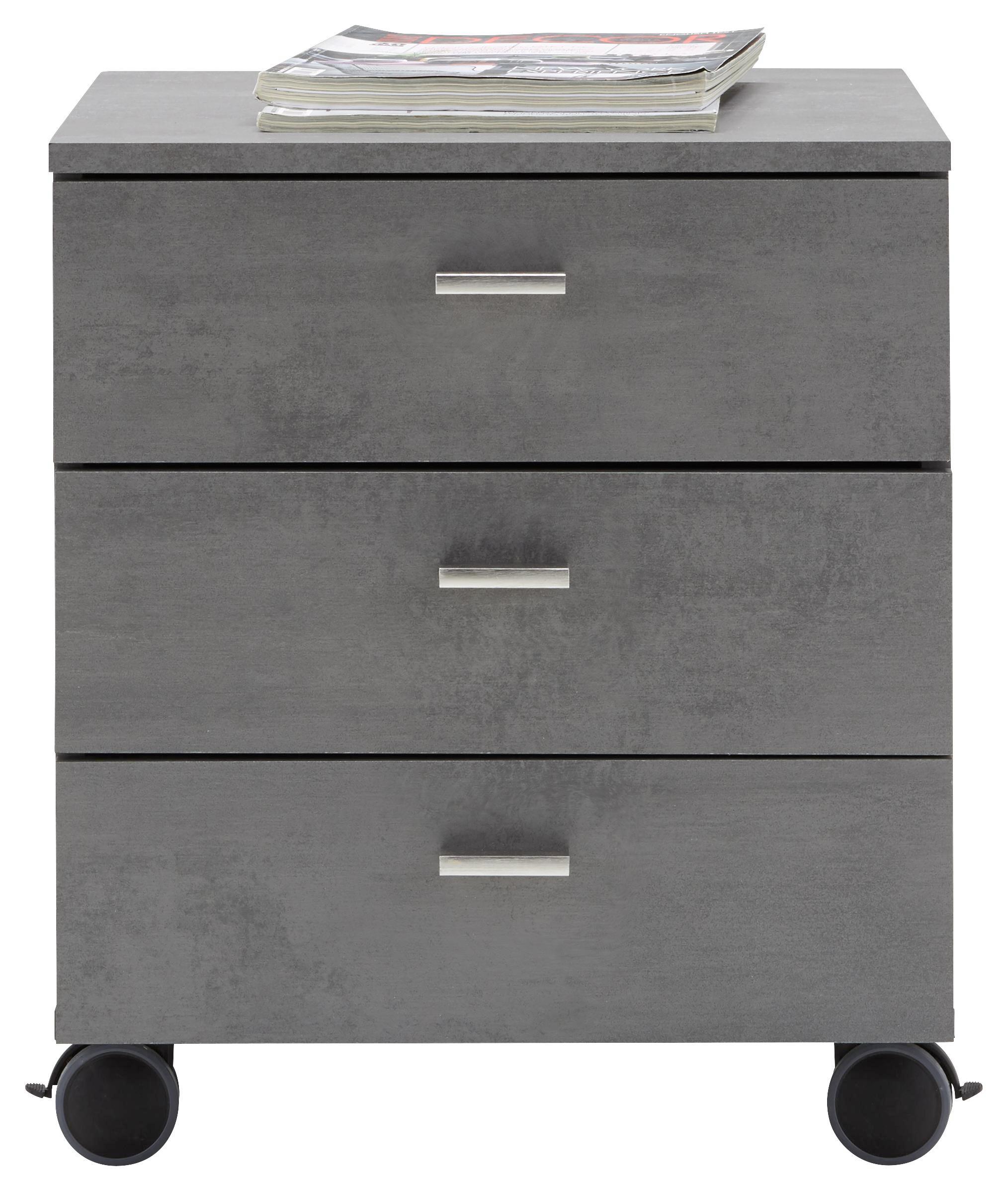 Rollcontainer Graphitfarben - Eichefarben/Silberfarben, MODERN, Holzwerkstoff/Kunststoff (45/52/45cm) - Mömax modern living