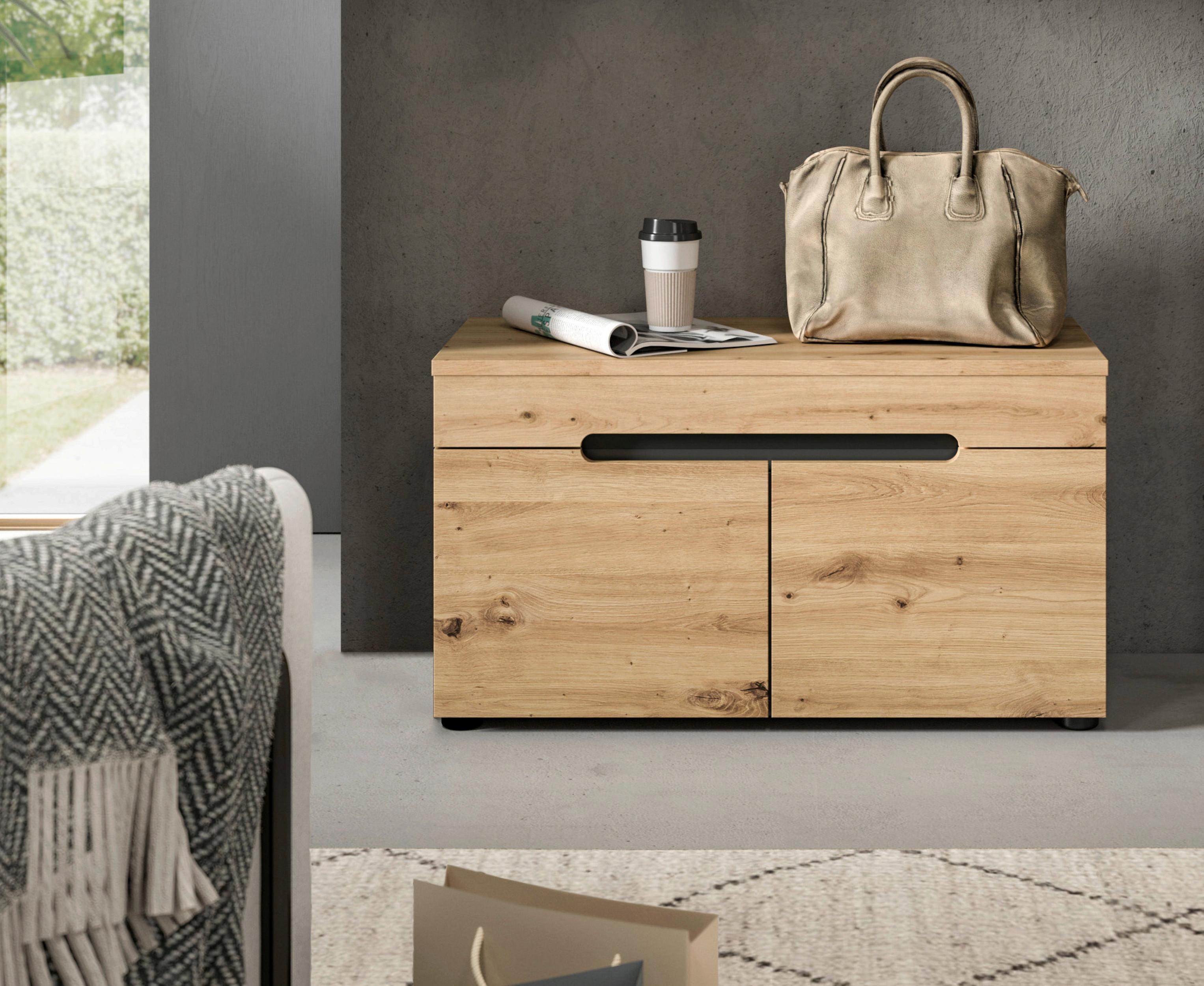 Sitzbank Canu ca.80x45x37cm Eiche Dekor,Grau - KONVENTIONELL, Holzwerkstoff (80/45/37cm) - MID.YOU