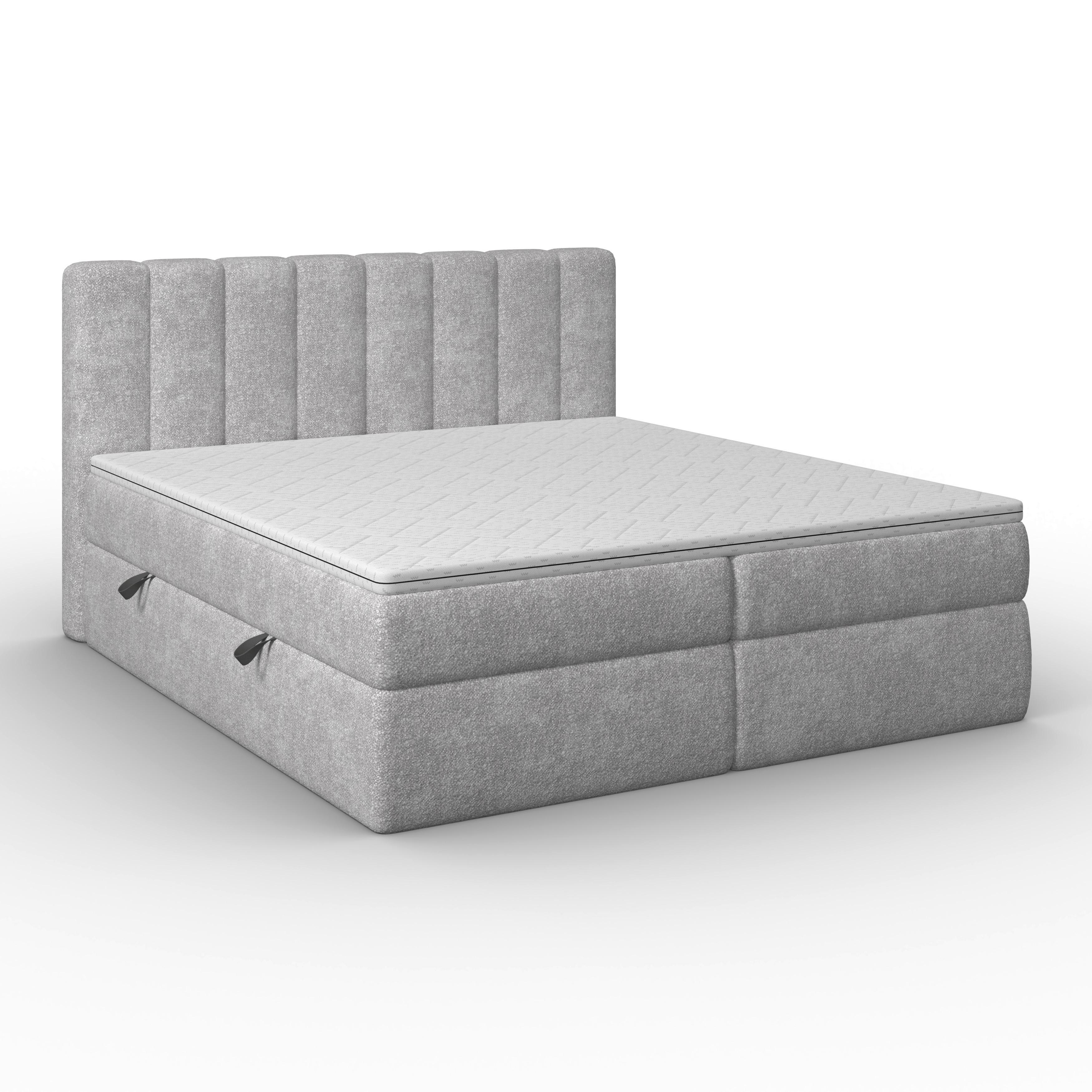 Boxbett Mala ca. 180x200 cm Hellgrau mit Topper - Hellgrau/Schwarz, MODERN, Holz/Holzwerkstoff (180/200cm) - Bessagi Home