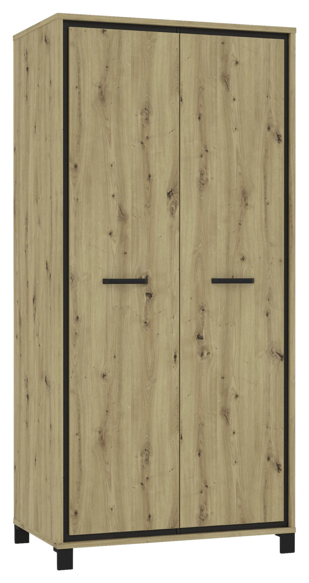 Kleiderschrank "Trondheim" , Schwarz, Eiche - Eichefarben/Schwarz, Basics, Holzwerkstoff/Kunststoff (99,1/209/60,3cm)