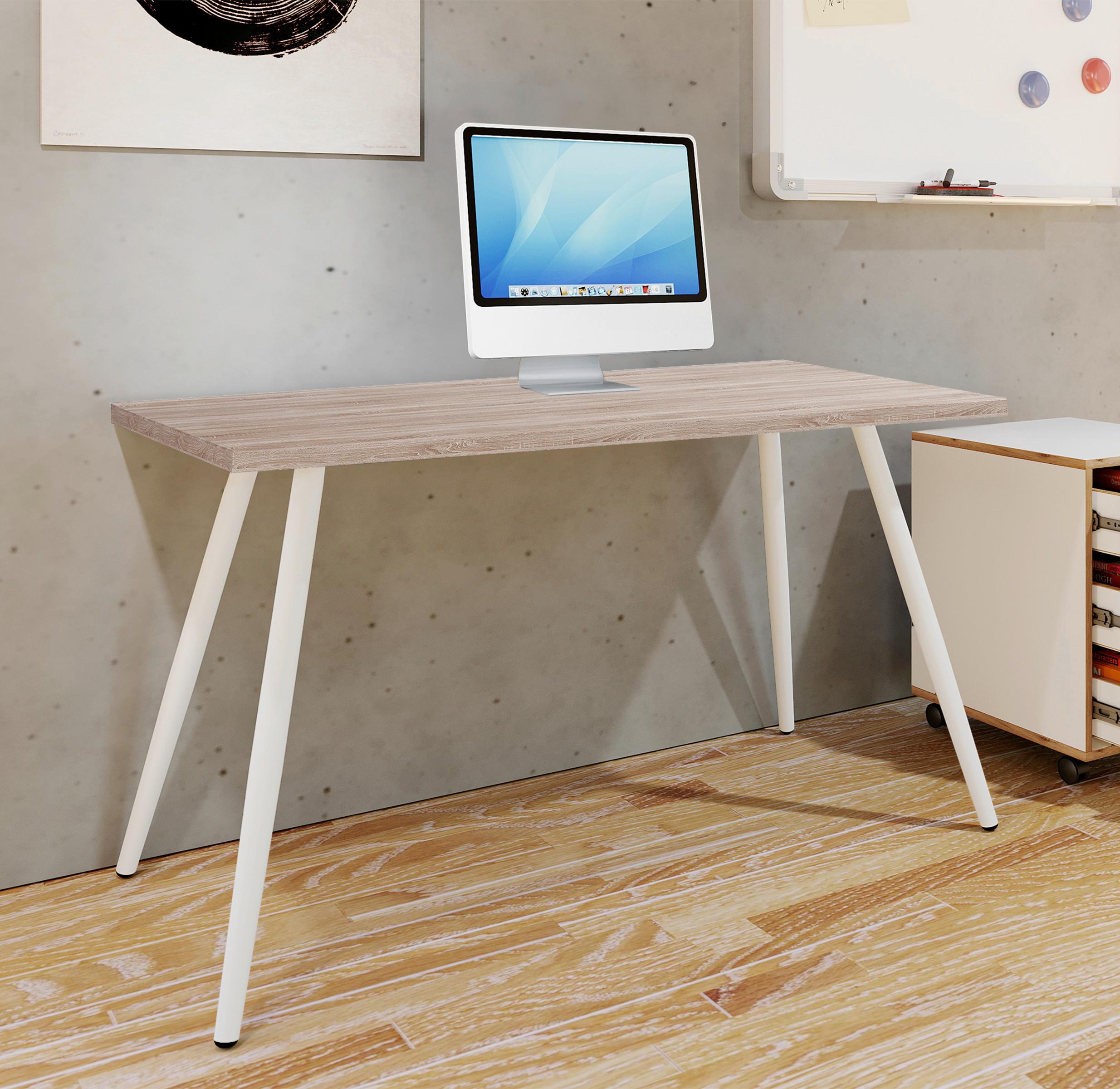 Pisalna Miza Salia, Bela, Barva Hrasta, 110x50cm - bela/hrast sonoma, Moderno, kovina/leseni material (110/50/70cm) - MID.YOU
