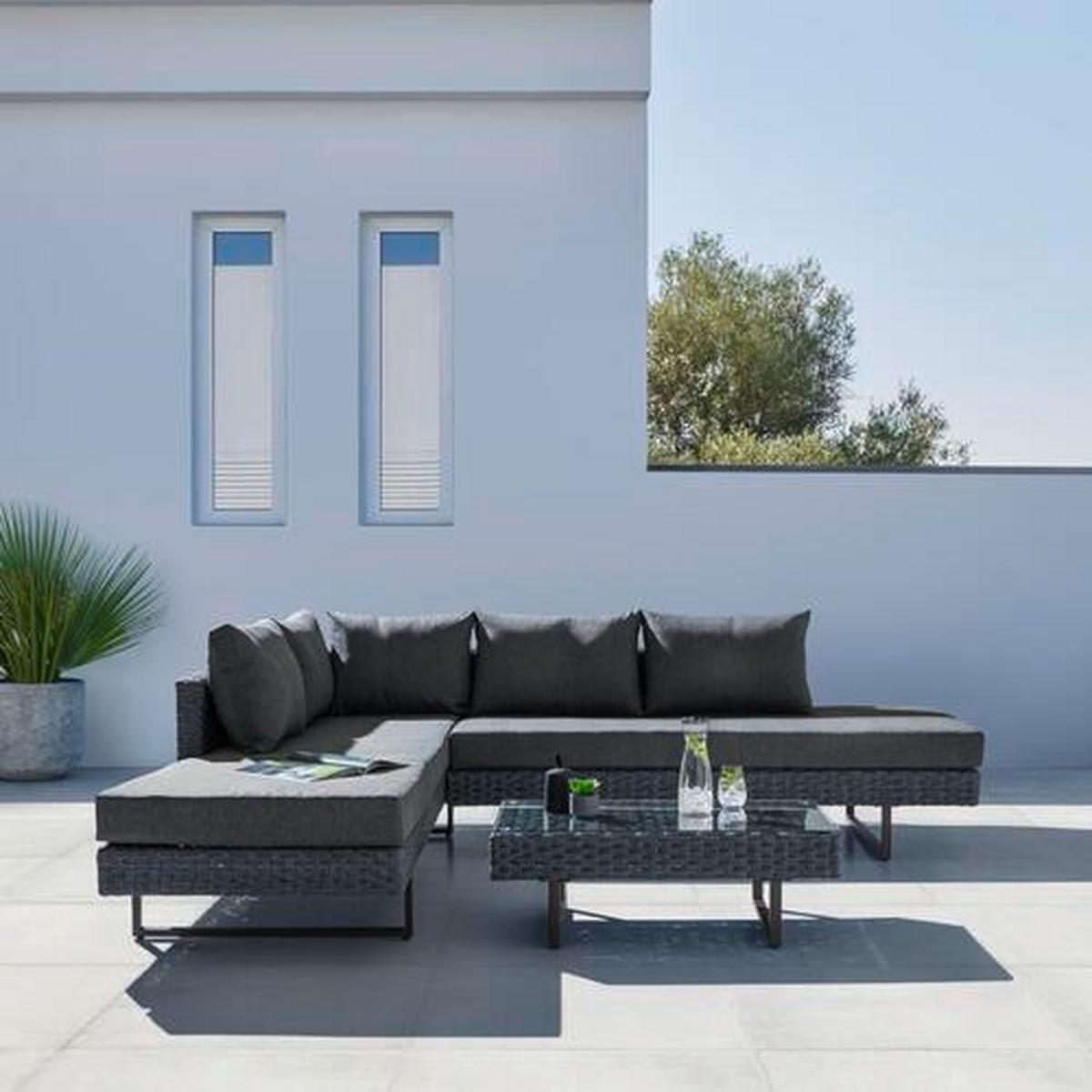 LOUNGEGARNITUR RAFFAELA - Grau, Modern, Glas/Kunststoff (207/64/75cm) - Bessagi Garden