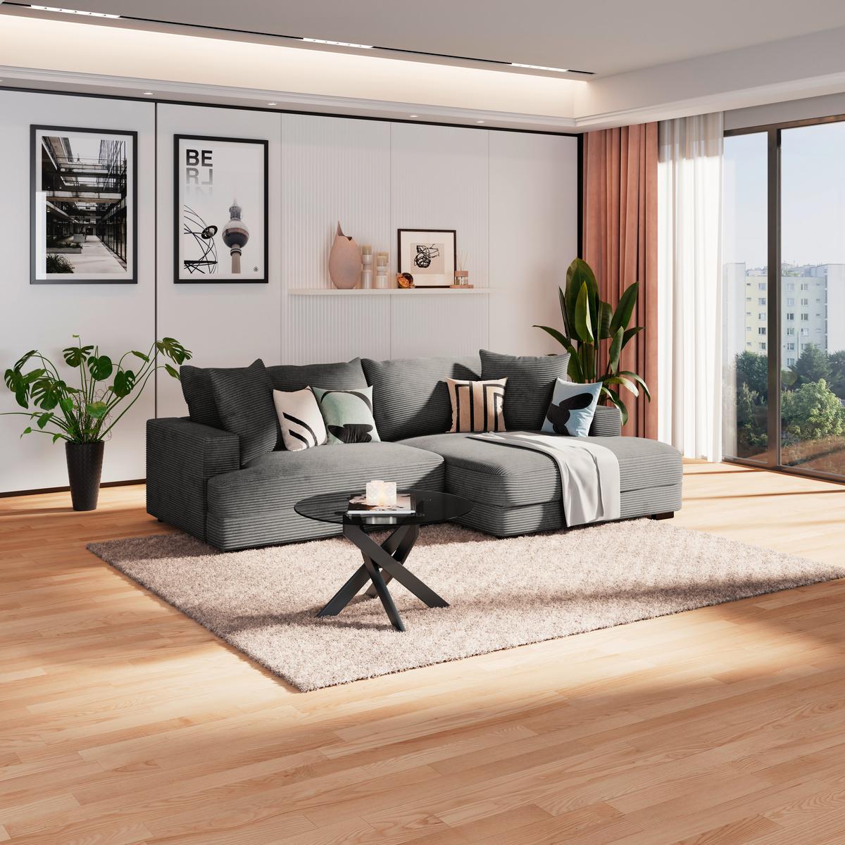 Kutna Garnitura Pelle - siva/crna, Moderno, tekstil (265/180cm) - Modern Living