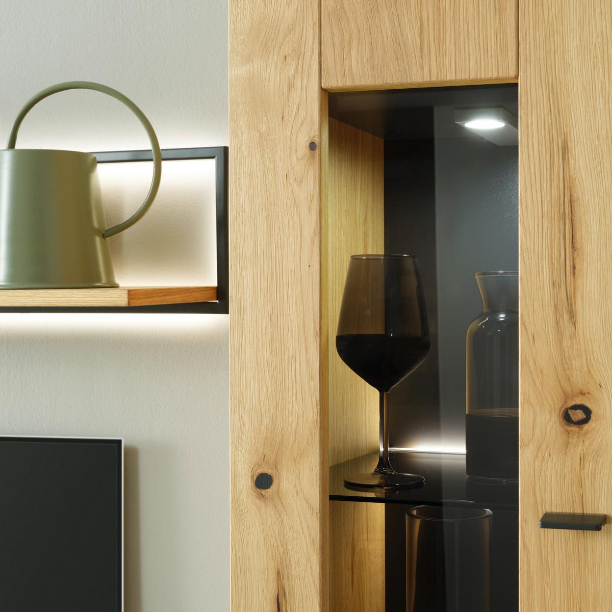 Hängevitrine Stockholm in Wildeiche - Eichefarben/Schwarz, MODERN, Glas/Holzwerkstoff (37/119/38cm) - Premium Living