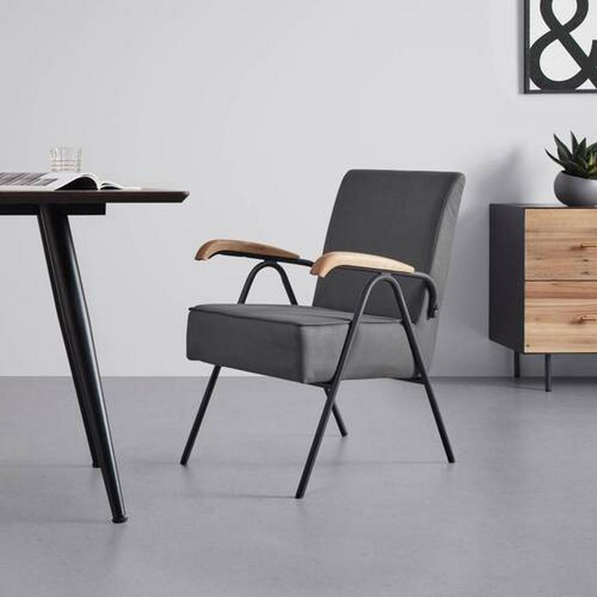Relaxsessel Nati Grau Mikrofaser - Schwarz/Naturfarben, MODERN, Holz/Textil (52/79/66cm) - Bessagi Home
