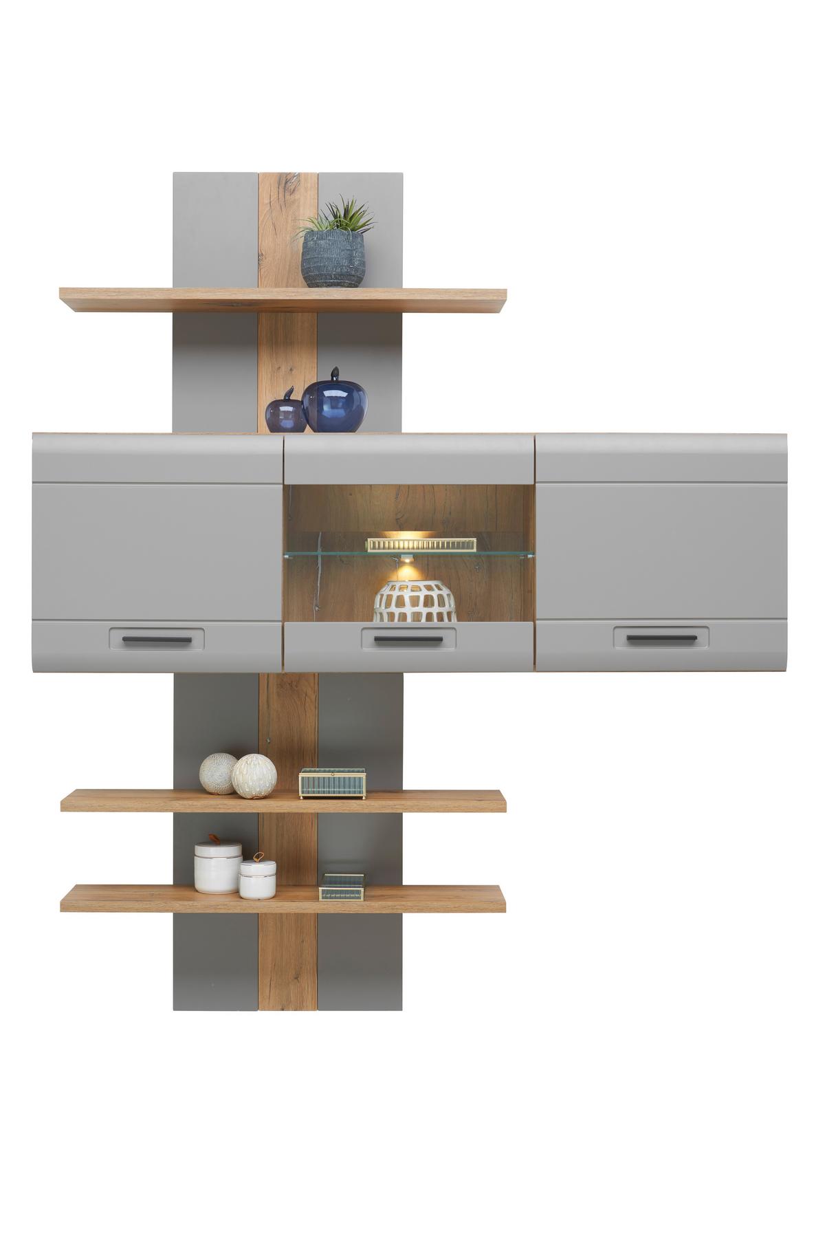 Stenski Regal Auris, Barva Hrasta, Siva - siva, Moderno, leseni material (100/143/25cm) - Mömax