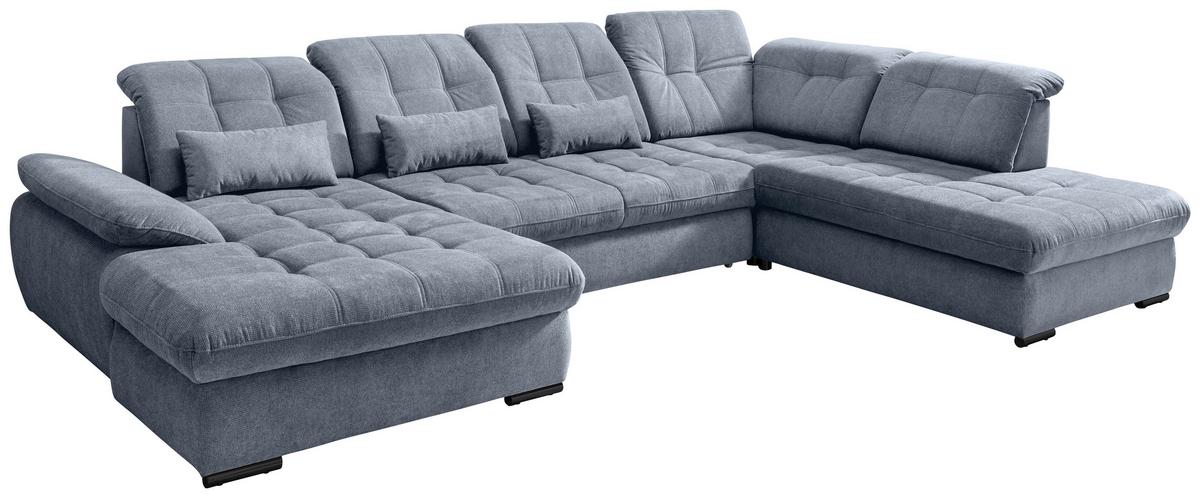 Wohnlandschaft Rigatti Hellblau Chenille m.Bettkasten - Schwarz/Hellblau, MODERN, Textil/Metall (184/387/252cm) - Livetastic