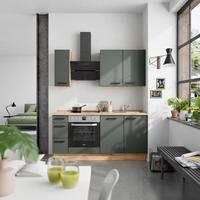 Küchenblock Easytouch High m. Geräten Dunkelgrün - Dunkelgrün/Eichefarben, MODERN, Holzwerkstoff/Metall (180cm) - Nobilia