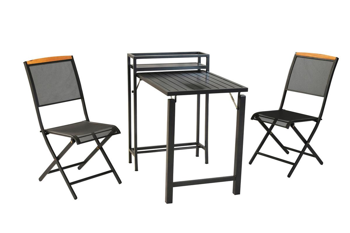 Balkonset Patmos Holz 3-tlg. - Graphitfarben/Akaziefarben, KONVENTIONELL, Holz/Metall - Gardenson