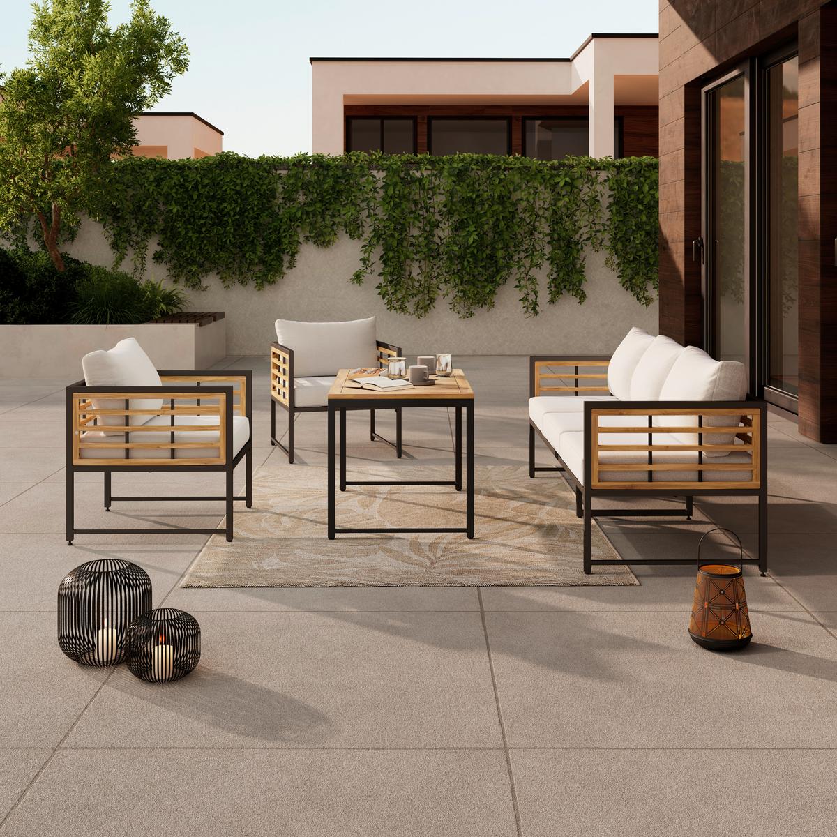 STÓŁ TARASOWY ARGOS - kolor naturalny/czarny, Modern, metal/drewno (100/42/60cm) - Ambia Garden
