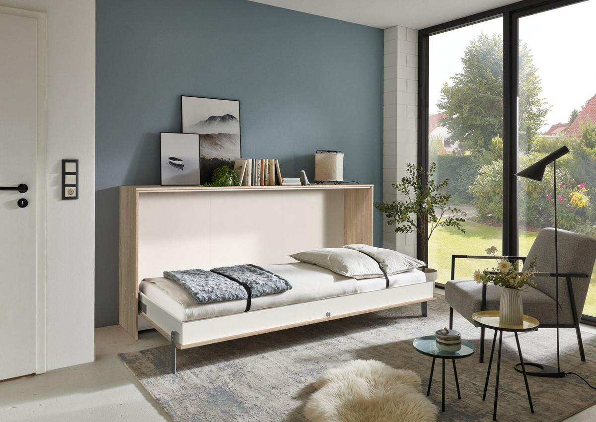 Klappbett Juist ca. 90x200 cm Eiche - Weiß/Sonoma Eiche, KONVENTIONELL, Holz/Holzwerkstoff (90/200cm) - MID.YOU