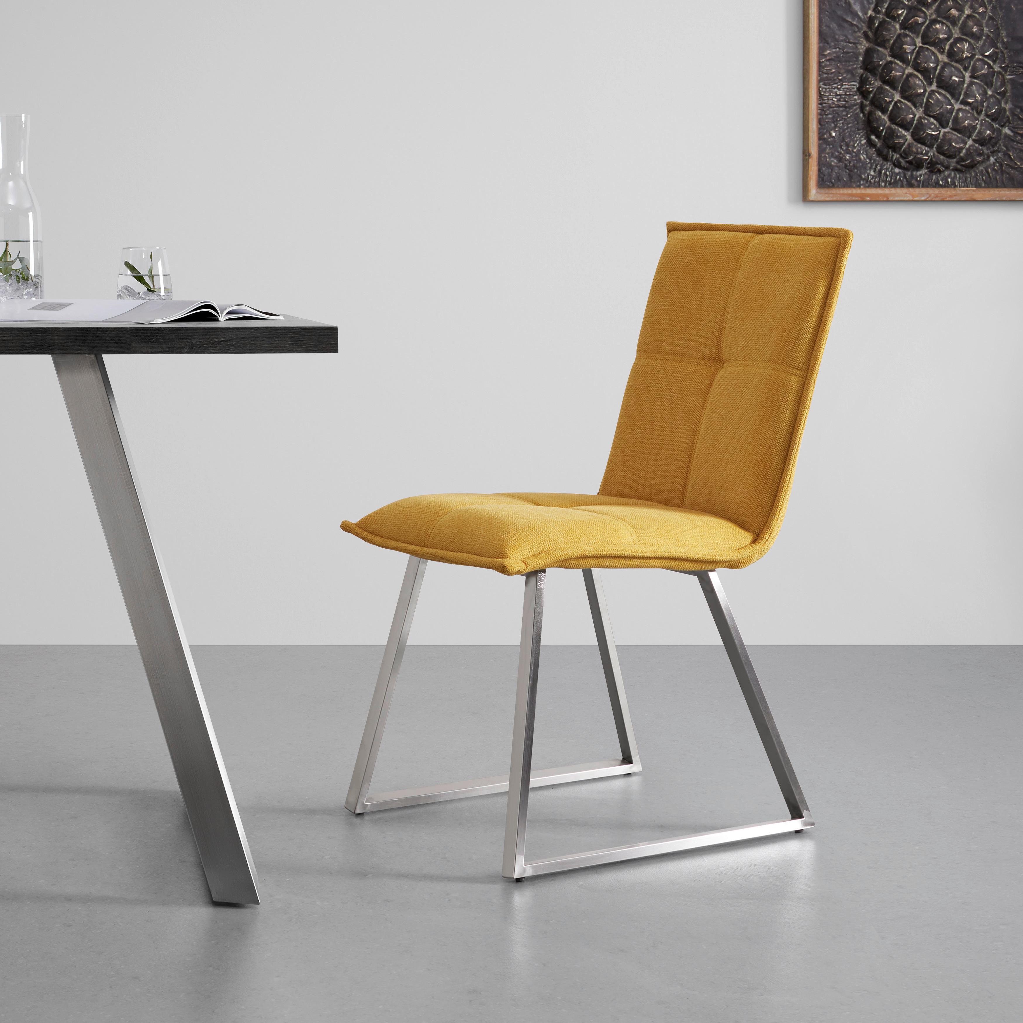 KRZESŁO EMILIO - kolor stalowy/żółty, Modern, metal/drewno (46/85/55cm) - Bessagi Home