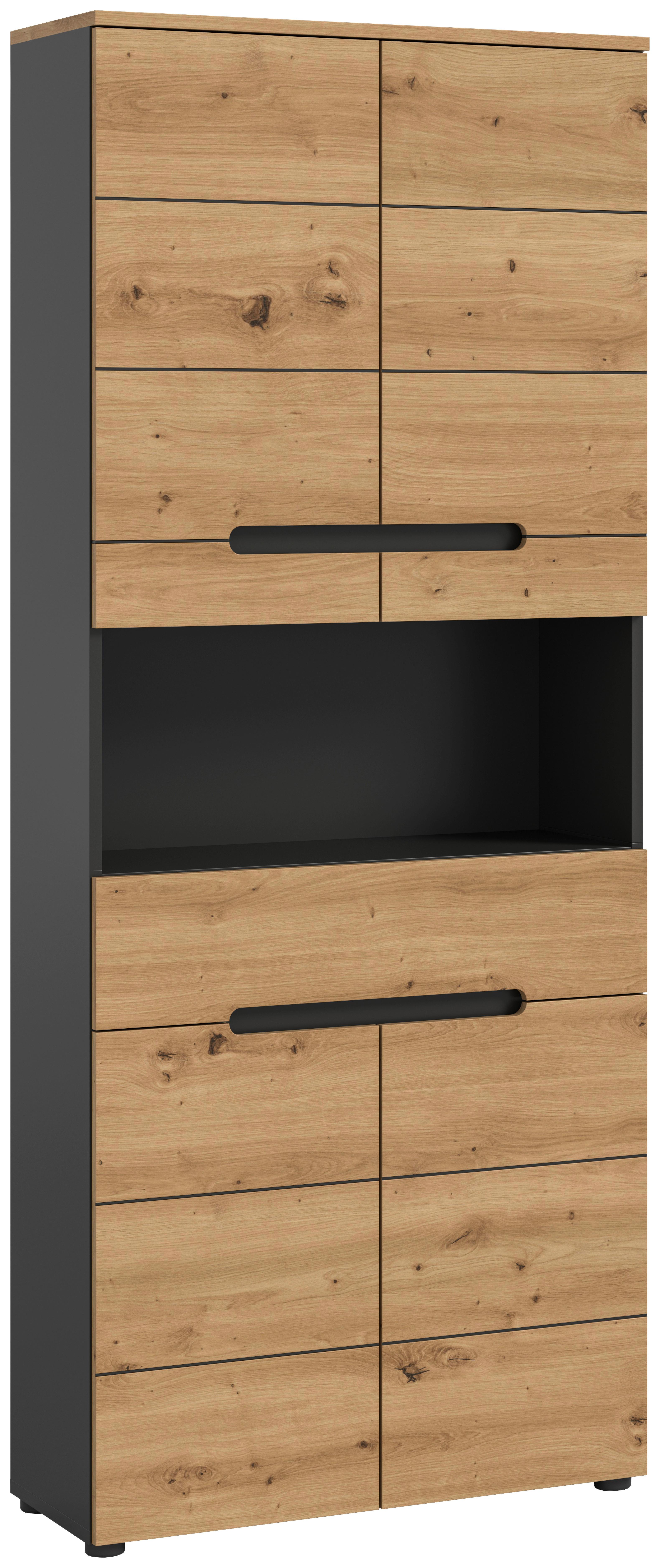 Hochschrank Canu ca. 76x193x34 cm Eiche/Grau - Dunkelgrau/Schwarz, MODERN, Holzwerkstoff/Kunststoff (76/193/34cm) - MID.YOU