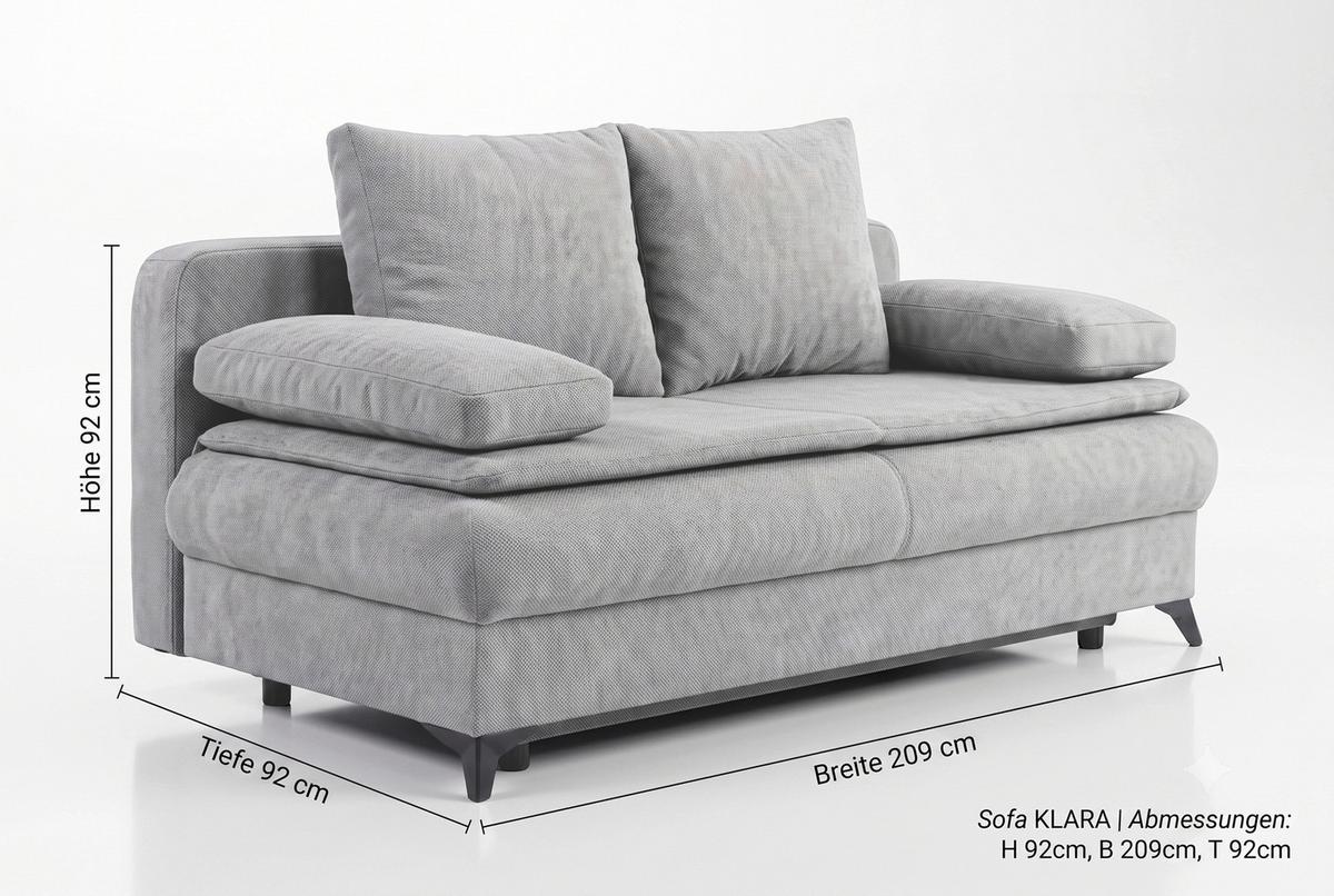 Schlafsofa Ken Grau - Schwarz/Grau, KONVENTIONELL, Holzwerkstoff/Kunststoff (209/90/105cm) - Based