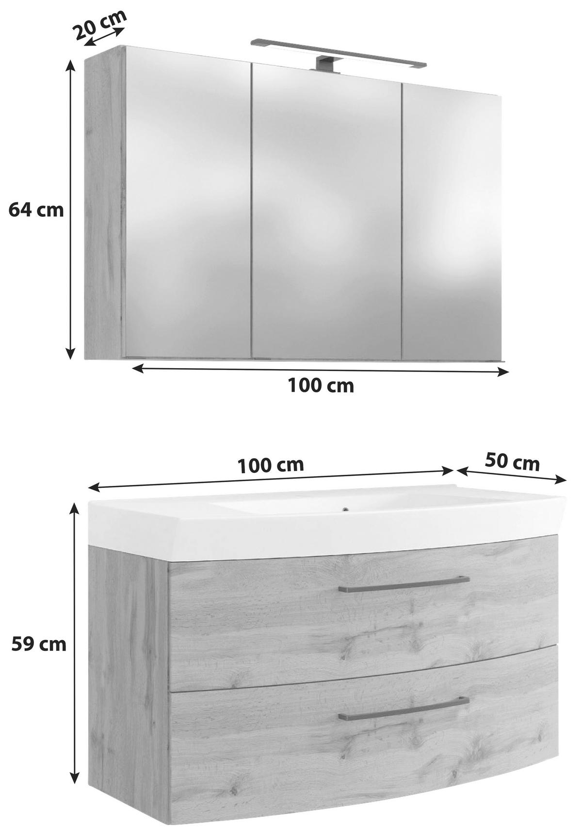 Badezimmer Manchester 2-tlg. ca. 100 cm Weiß - Eichefarben/Weiß, MODERN, Keramik/Holzwerkstoff (100cm) - Held