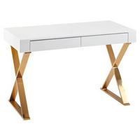 Schreibtisch in Weiß/Goldfarben - Goldfarben/Weiß, MODERN, Holzwerkstoff/Metall (118/57/76cm) - MID.YOU