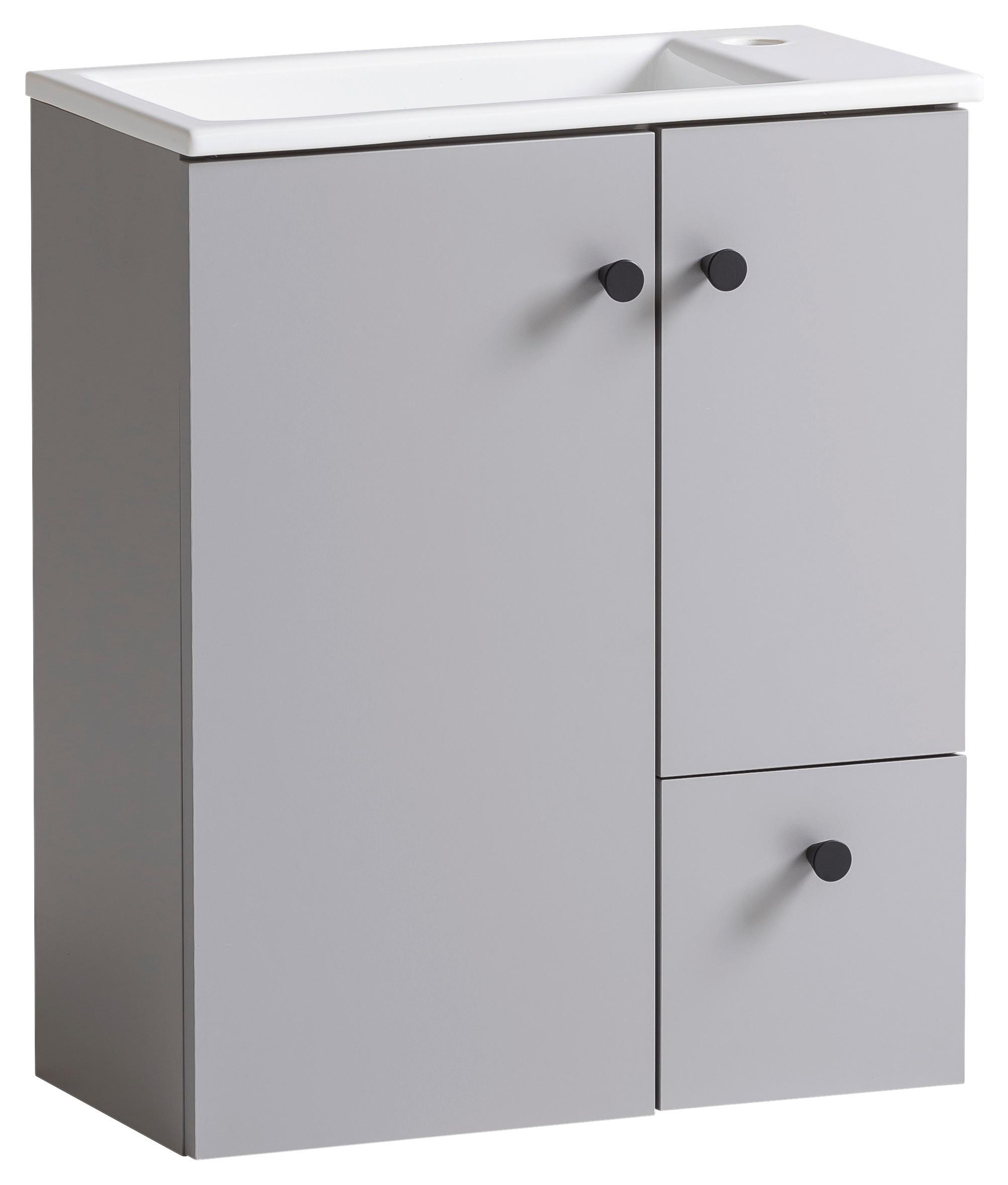 Waschtischkombi Balto Grau - Weiß Hochglanz/Schwarz, MODERN, Keramik/Holzwerkstoff (50/60/25cm) - MID.YOU