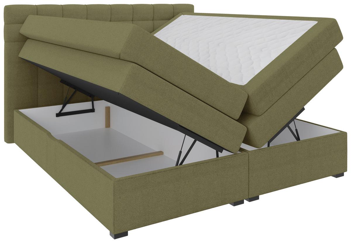 Boxspringbett Fano Grün ca. 200x200cm - Schwarz/Grün, Konventionell, Kunststoff/Textil (200/200cm) - Mömax